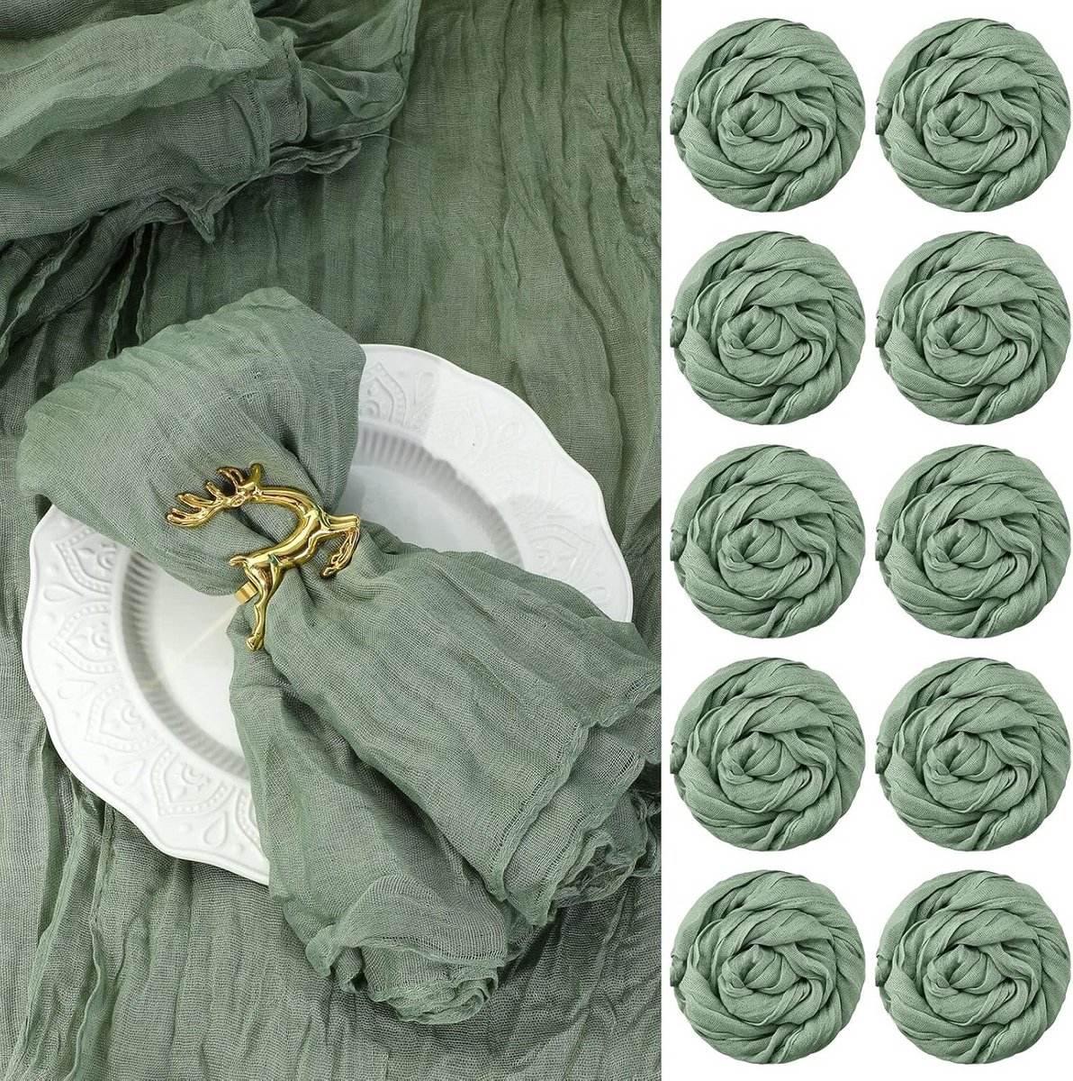 100 Stuks Gelaagde Tafelnappen 45x45cm voor Bruiloften en Feesten - Sage Groen
