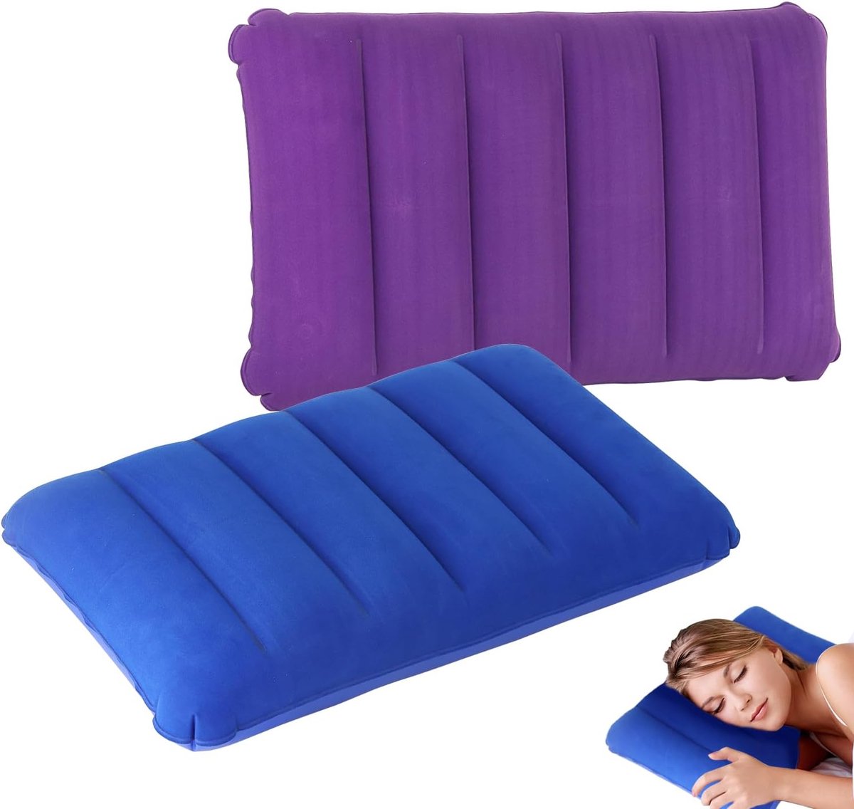 Ergonomisch opblaasbaar reiskussen - 43 x 27 cm, ultralicht campingkussen voor outdoor en kantoor - 2 stuks