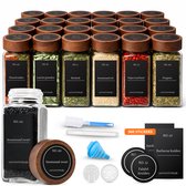 Five Stars® Pots à Épices en Verre Carrés 24 Pièces avec Couvercle en Acacia – 2 Types de Couvercles – Saupoudreur d'Épices – Pots à Épices – Ensemble Complet incl Stickers, Marqueur Craie, Entonnoir de Remplissage et Accessoires – 120ml