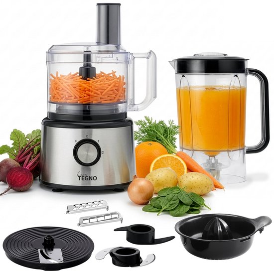 Linea Tegno Food Processor PRO-FP8001 - 5-in-1 RVS keukenmachine: blender, hakmolen, groentesnijder,