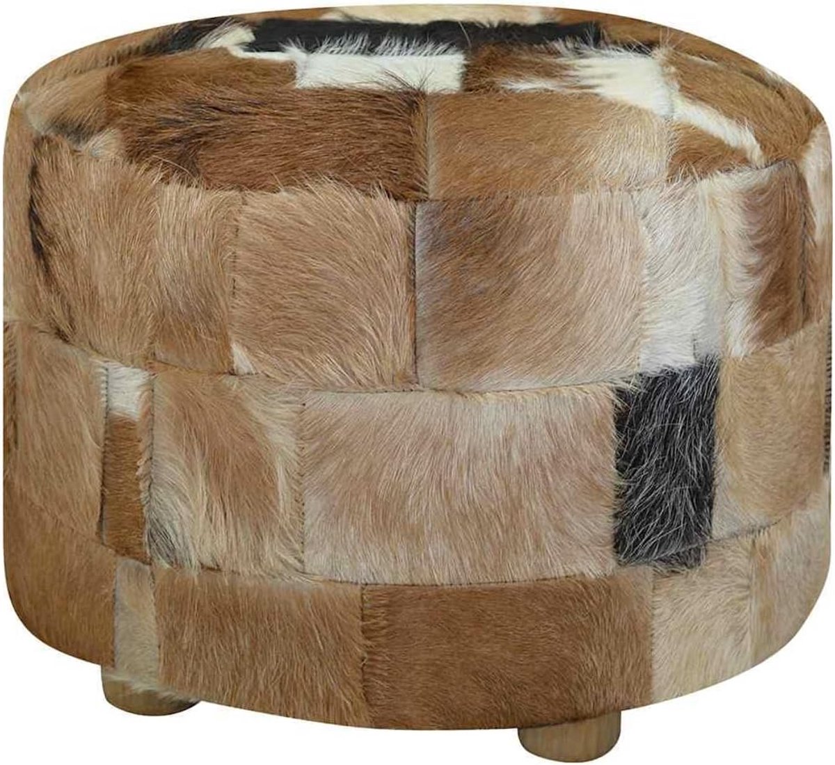 Ronde Pouf 50x50x45cm in Geitenhuid – Comfortabele Hocker en Voetensteun