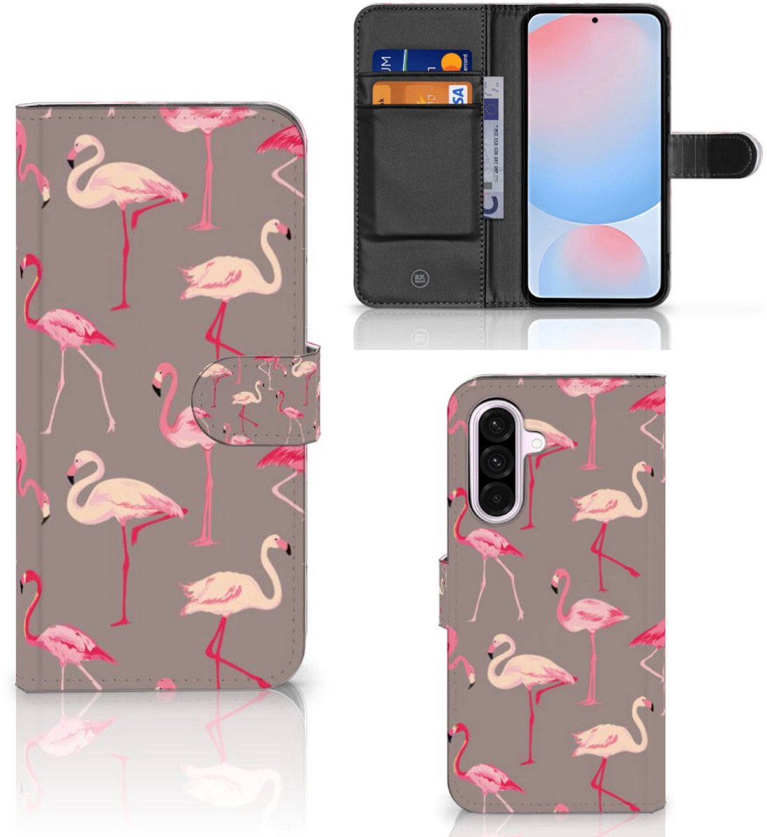 Samsung Galaxy A56 Telefoonhoesje met Pasjes Flamingo