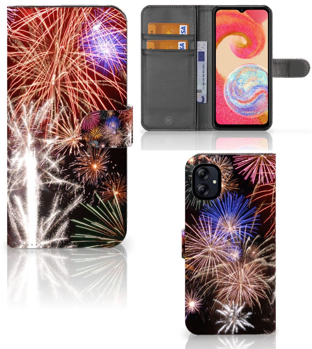 Samsung Galaxy A04e Wallet Case met Pasjes Vuurwerk