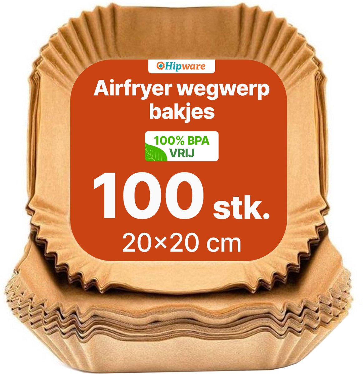 Hipware - Airfryer bakpapier vierkant - 50 stuks - BPA vrij - 20x20 cm - Vierkante wegwerpbakjes