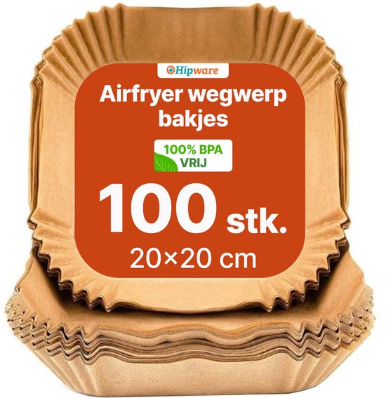 Hipware - Airfryer bakpapier vierkant - 50 stuks - BPA vrij - 20x20 cm - Vierkante wegwerpbakjes