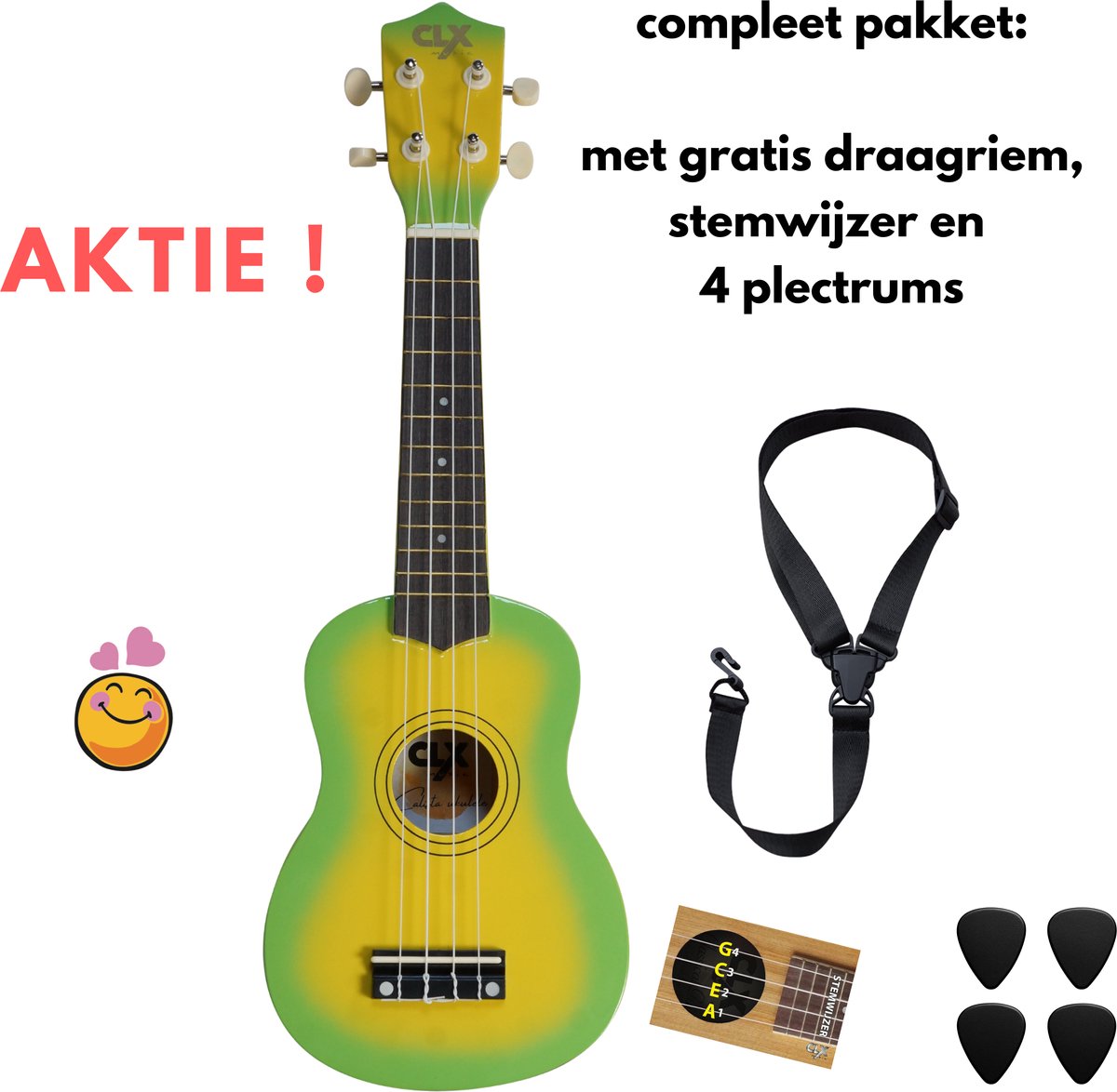 CLX Lemon Burst Ukelele Pakket – incl. gratis accessoires