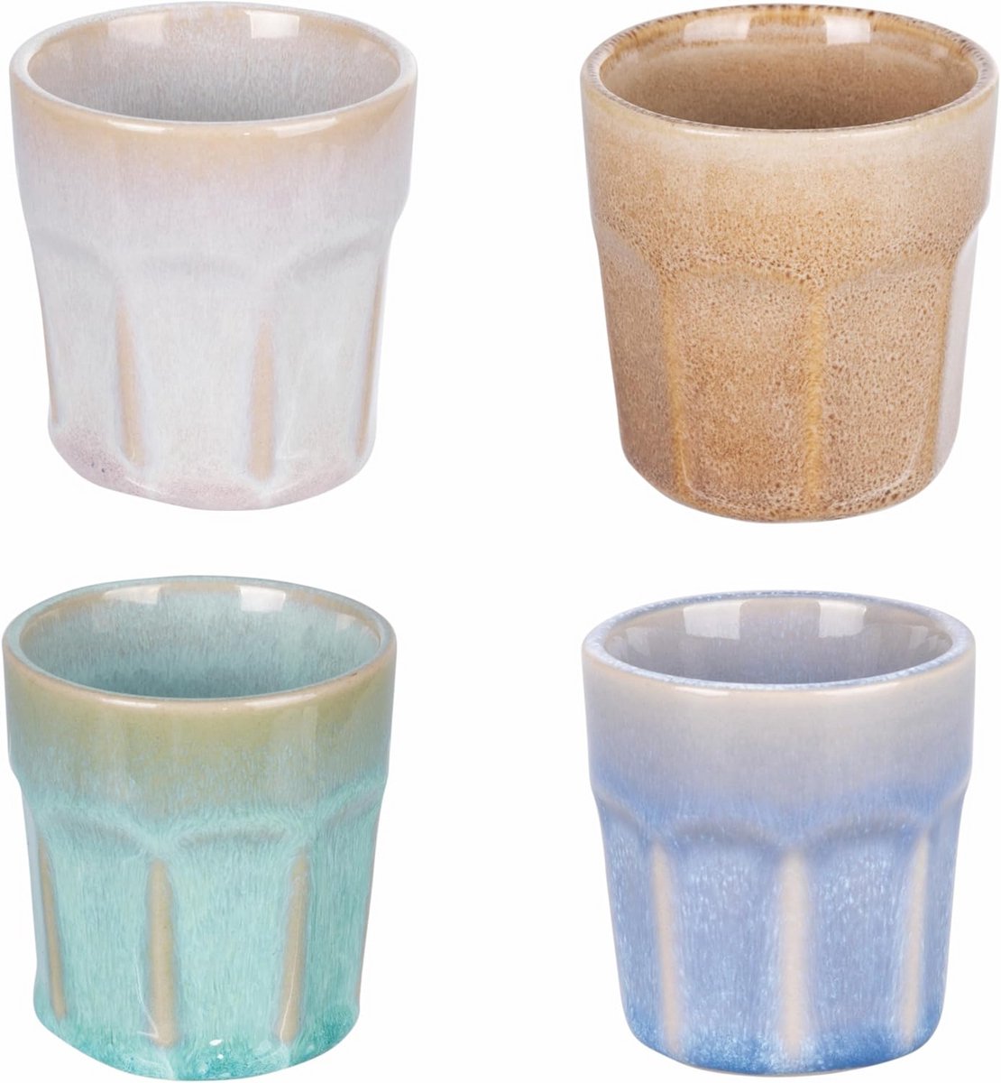 Set van 4 Aardewerk Koffiekopjes 90 ml in 4 Kleuren - Elegant en Modern