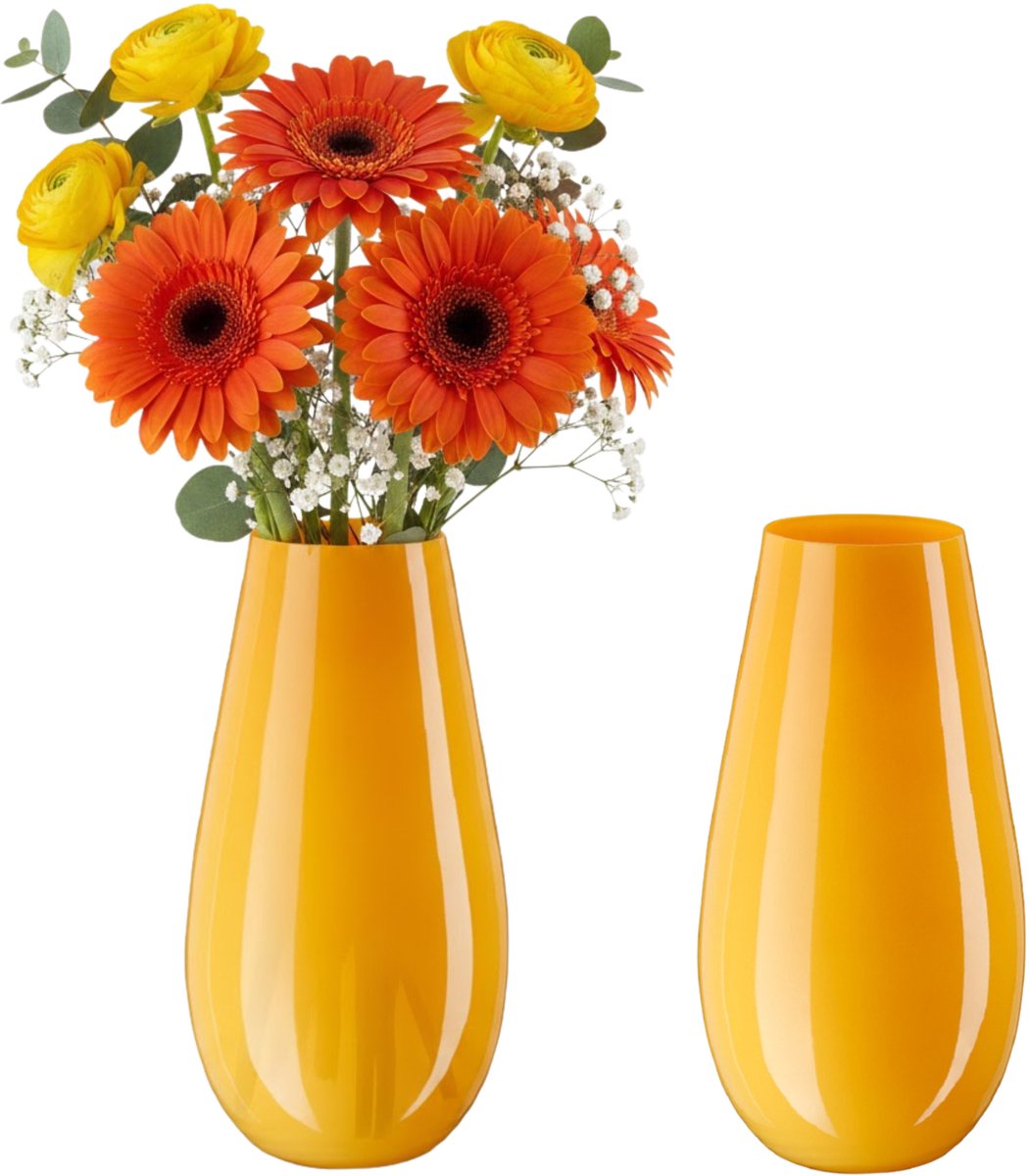 Inge Christmas goods Bloemenvaas New York - 2x - glanzend geel - glas - 24 cm