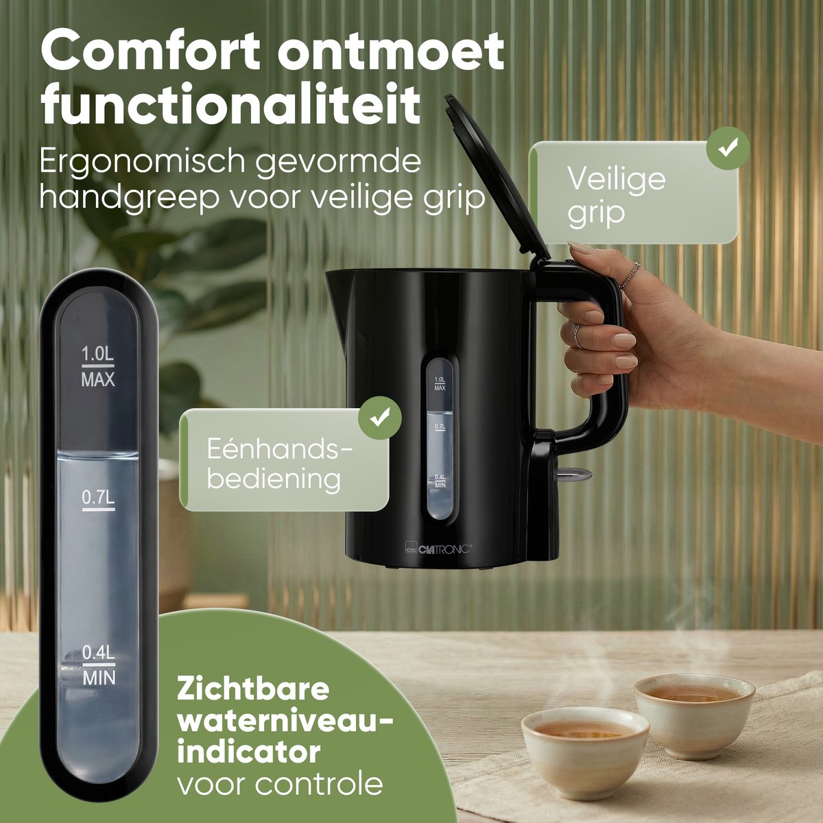 Clatronic WK 3834 - Waterkoker - geschikt voor de Camping - 1 Liter - 900W - Zwart — afbeelding 6