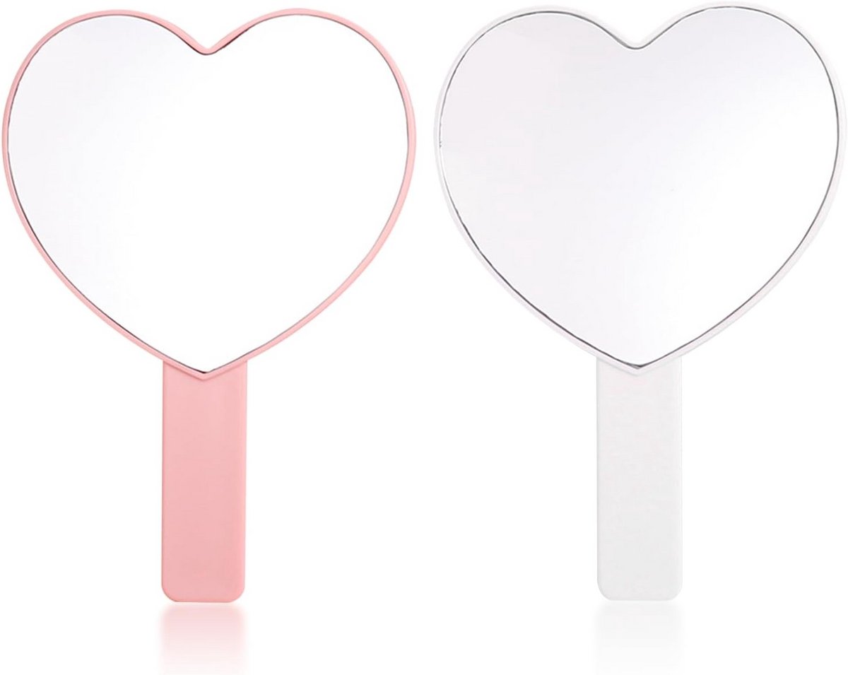 Set van 2 Hartvormige Handmake-up Spiegels - Draagbaar en Compact Reisformaat