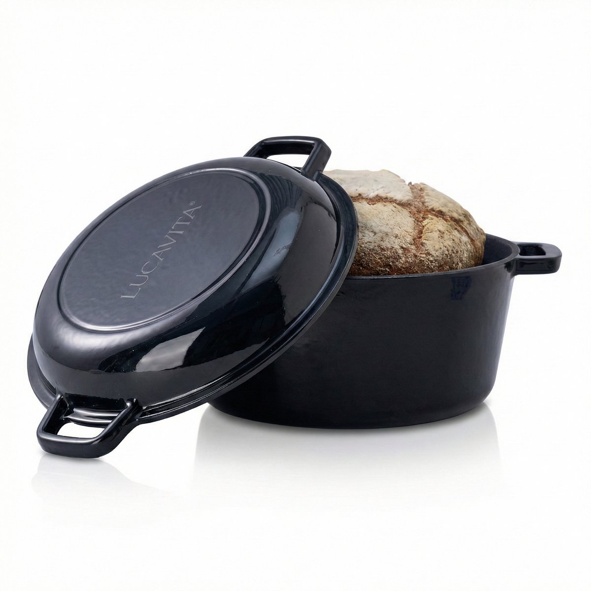 LUCAVITA® Gietijzeren Emaille Braadpan ⌀ 26cm - 5.0L - Stoofpot - Pan - Broodpan - Broodbakbol - Kook - Sudder - Dutch Oven - Inductie - Deksel