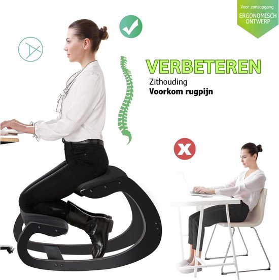 Zyrex® Kniestoel Ergonomisch - Balansstoel - Rug Corrector - Zwart - ‎84cm x 54cm x 53cm van zyrex — afbeelding 4