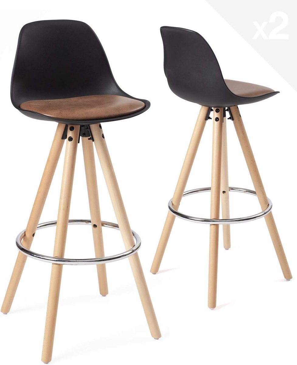 Set van 2 Scandinavische Keukenbarkrukken met Rugleuning en Zithoogte 75 cm