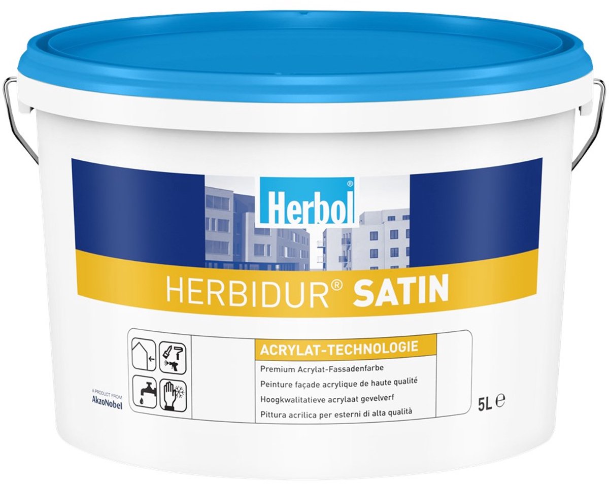 Herbol Herbidur Satin - Topkwaliteit zijdeglans gevelverf op watebasis - 5 L - RAL 9010 Pure White ( gebrokenwit)