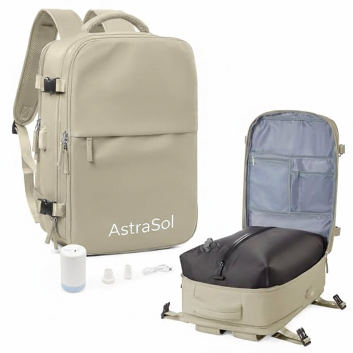 Reisrugzak - Rugtas - Vacuüm Rugzak Reistas met Pomp -17D x 30B ×45H cm - Waterdicht - Laptopvak - Beige - Handchoenenvak