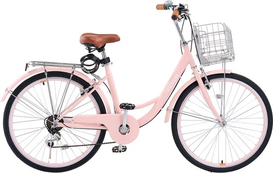 VEVOR Cruiser Bike Roze Strandfiets met Mand 66cm Banden 7 Versnellingen Verstelbaar van VEVOR — afbeelding 3