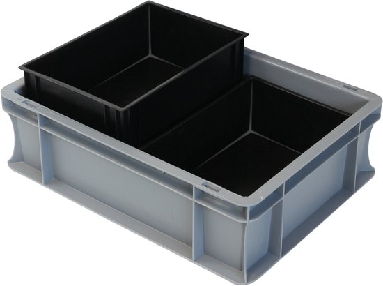 Alpac ProSort - Bac empilable - Bac de rangement - 2 bacs de tri amovibles - 2 compartiments - 400 x 300 x 120 mm - Gris/Noir