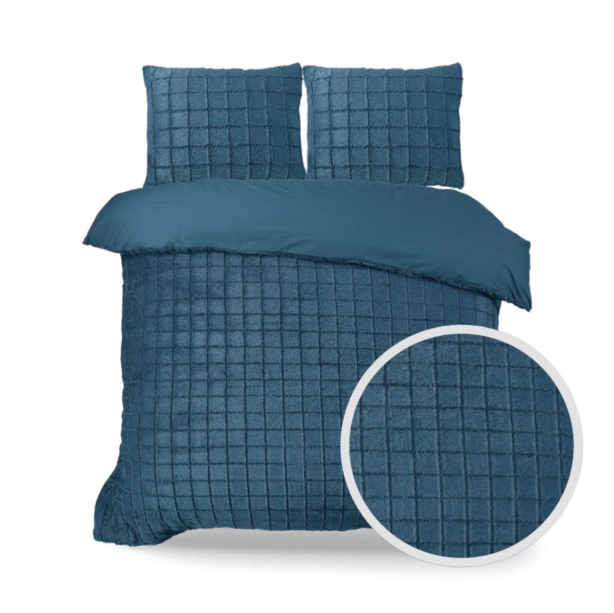 Husch Teddy Fleece Faux Fur Dekbedovertrek Petrol - Tweepersoons - 200x200/220 cm - Heerlijk Zacht