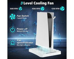 PS5 & PS VR2 Standaard met Koeling en Oplaadstation – 3-in-1 Console Stand met Dual Ventilatoren, Controller Lader & Headsethouder – Ruimtebesparend Accessoire