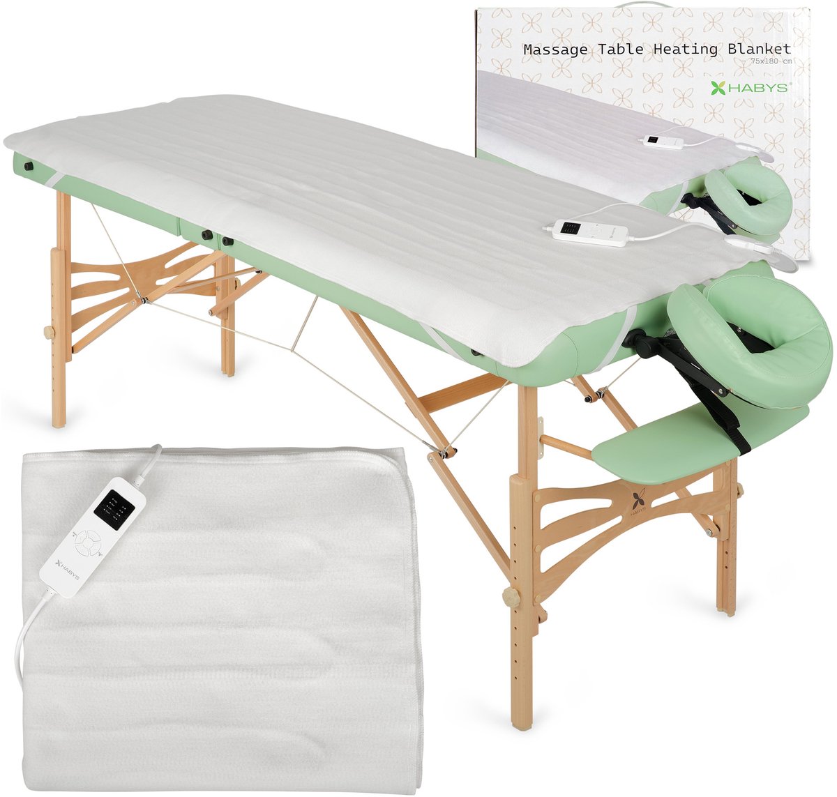 HABYS Elektrische massagetafel verwarmer - 4 warmteniveaus - Tafelwarmer - Afstandsbediening met display - Met timer - 180 x 75