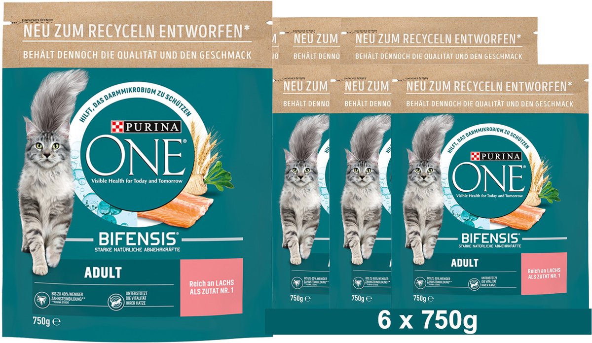 Purina One PURINA ONE BIFENSIS Adult droogvoer voor katten, rijk aan zalm, (6 x 750g)