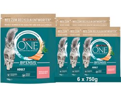 PURINA ONE BIFENSIS Adult droogvoer voor katten, rijk aan zalm, (6 x 750g)