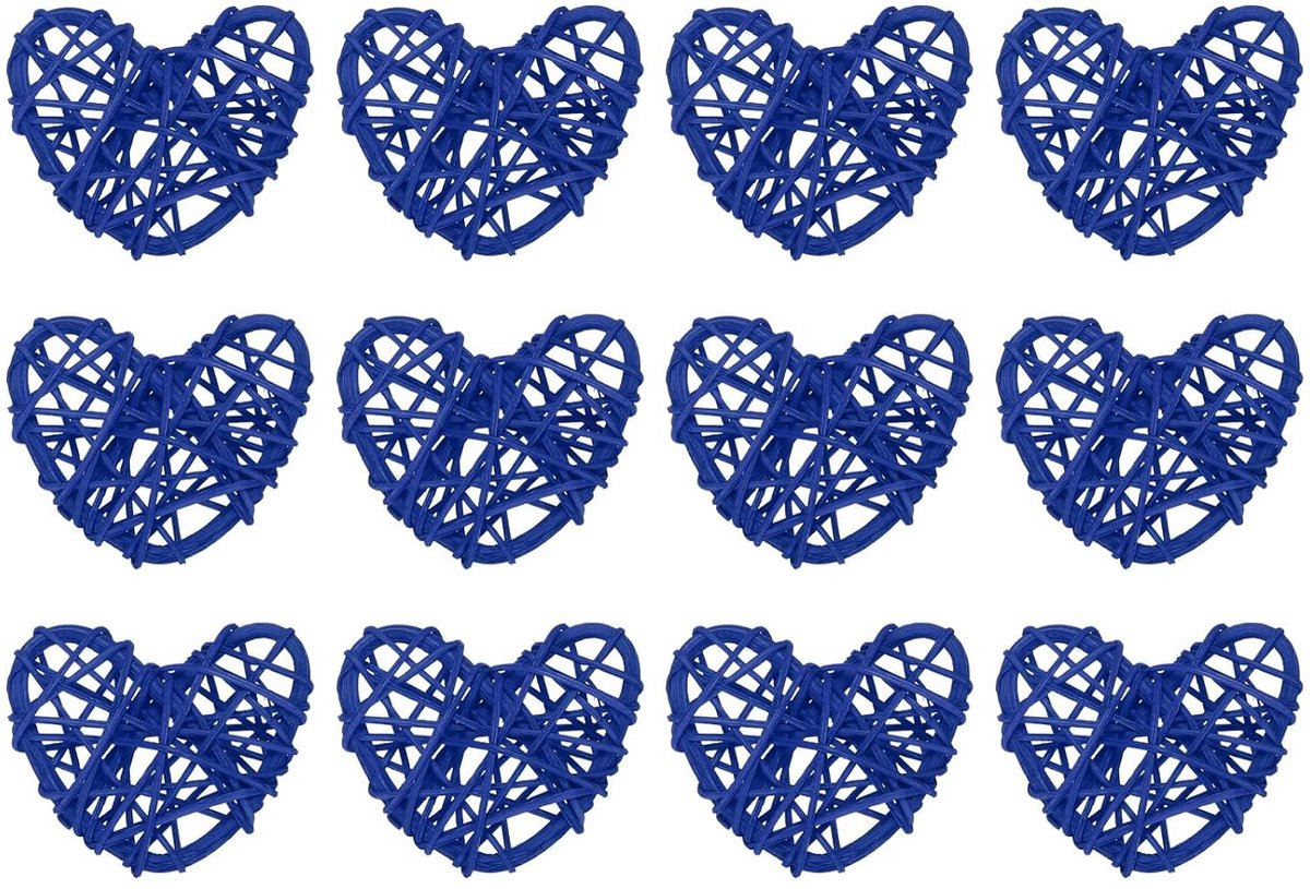 12 stuks hartvormige rotan bolletjes vazenvullers natuurlijk rotan voor Valentijnsdag, decoratie, bruiloft, thuis, decoratie, donkerblauw, 5,2 cm