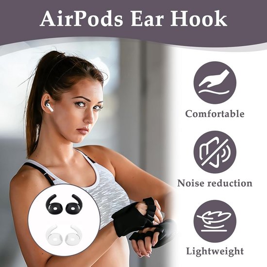 2 paar oorhaken voor AirPods 4, anti-slip siliconen oorhoezen voor AirPods 4e generatie (2024), sport oorhaken voor hardlopen, fietsen, joggen en wandelen, comfortabele veilige pasvorm, zwart-wit — afbeelding 3