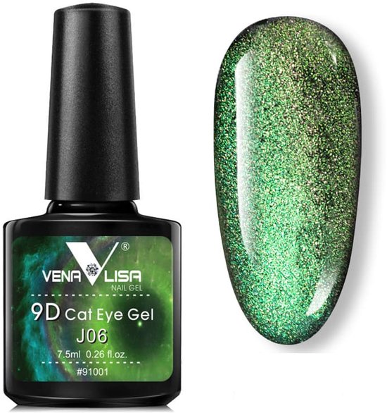 Venalisa 9D Cat Eye Gel J06, groene glitter nagellak met magneffect.