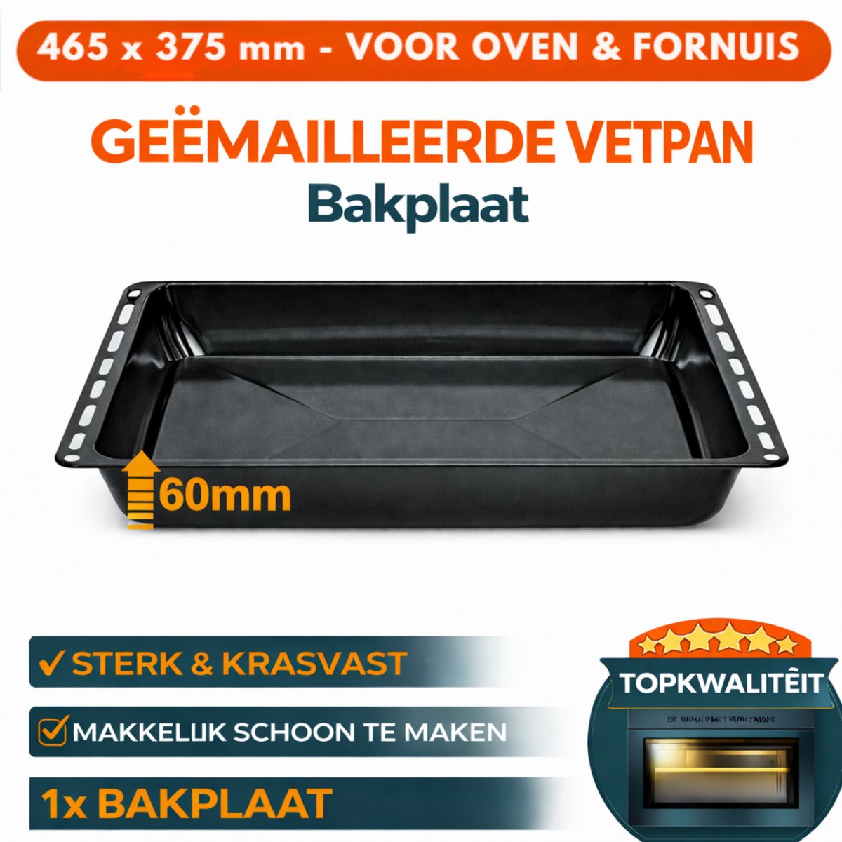 ICQN Extra Diepe Ovenbakplaat - 465x370x60 mm - Geëmailleerd