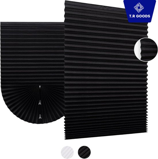 T.R. Goods Tijdelijke Plissé Gordijnen – Plak Raambekleding Zonder Boren – 122 x 204 cm – Goedkope Raamdecoratie – Zwart