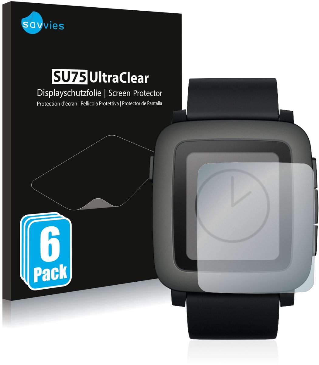 Savvies - Screenprotector voor Pebble Time - Folie Beschermfolie transparant 6 Stuks