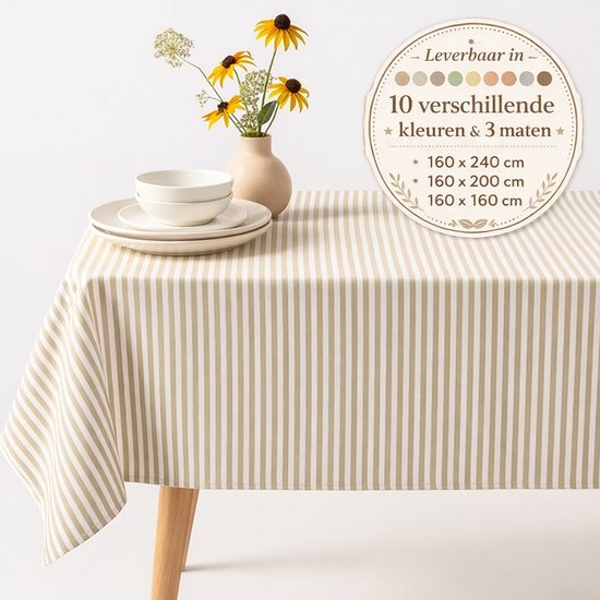 Nappe antitache – Nappe en coton élégante, Fris et pratique à rayures 160 x 160 beige brumeux