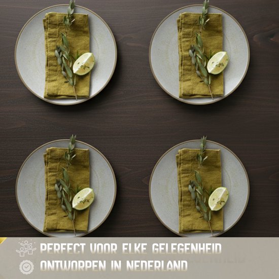 Service de table OZ Home Bricard Albi 25 pièces Porcelaine - 6 personnes - Blanc cassé (greige) avec bordure beige - Empilable - Résistant au lave-vaisselle et au micro-ondes, résistant au four