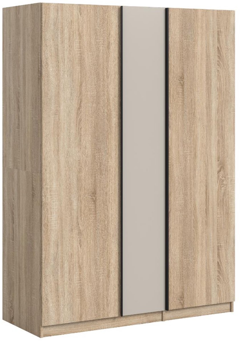 Kledingkast Oakland - 130x183x53 Cm - 3 Deuren - Sonoma Eik
