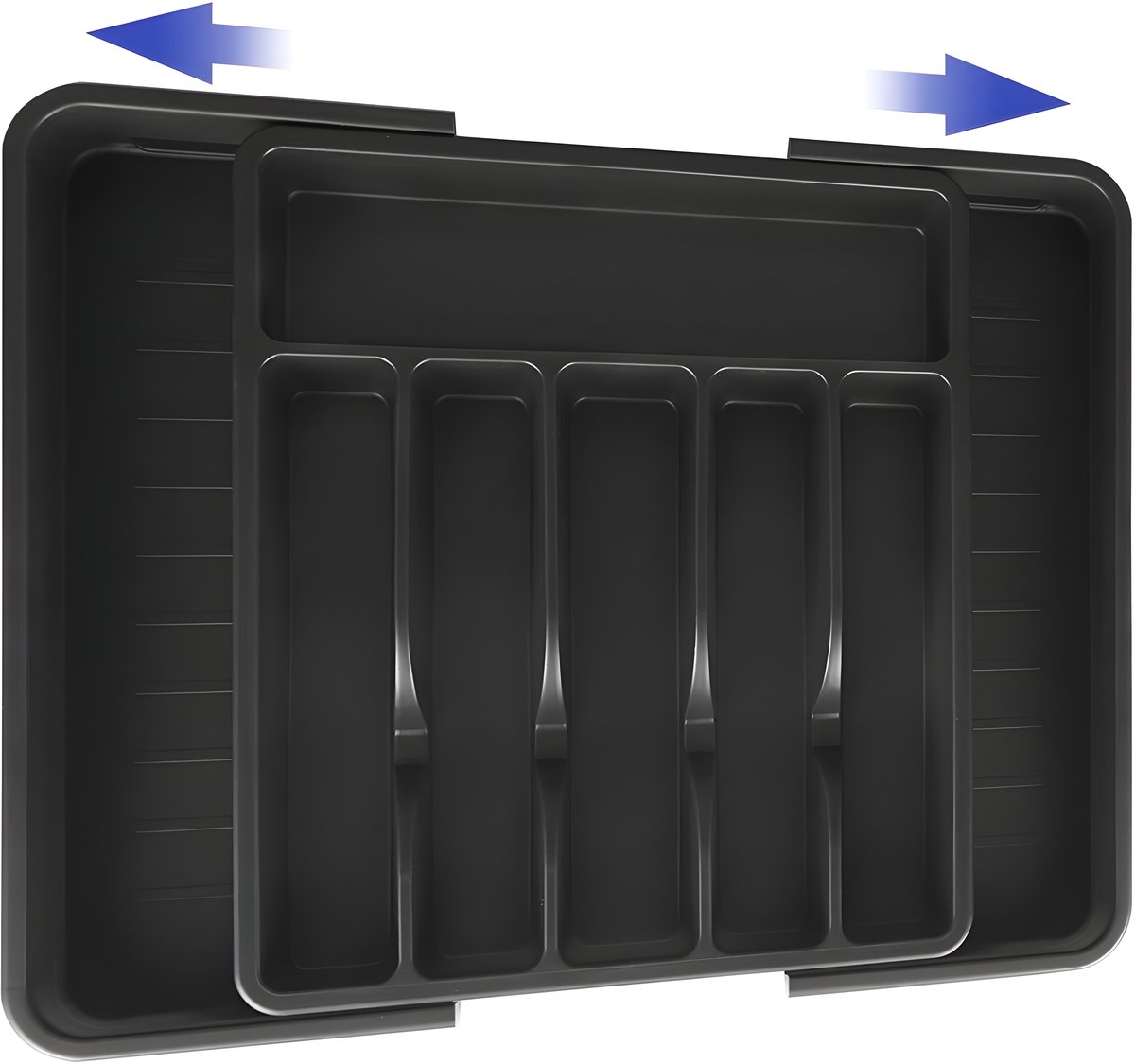 HI NATURE™ Uitschuifbaar Bestekbak met 8 Vakken - Besteklade Organizer - Keukenlade Bestek Organiser - Bestekhouder Keuken - 57 x 38 cm - Kunststof / Zwart