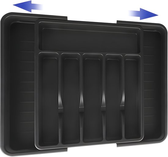 HI NATURE™ Bestekbak Extensible avec 8 Compartiments - Organisateur de Tiroir à Couverts - Organisateur de Couverts de Cuisine - Porte-Couverts Cuisine - 57 x 38 cm - Plastique / Zwart