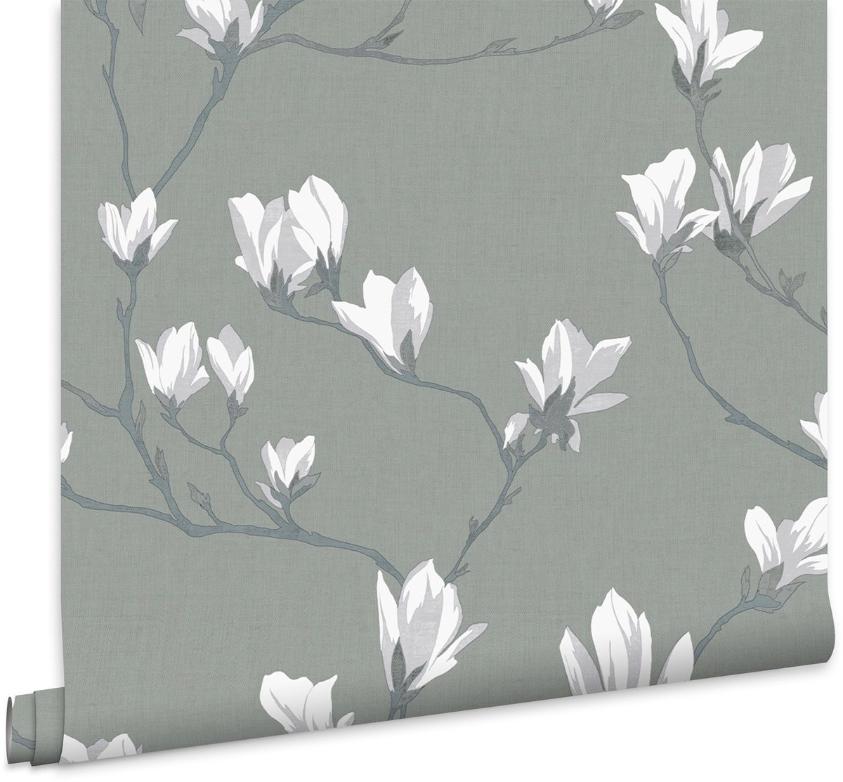 Laura Ashley Magnolia Grove Behang - Bloemen - 10mx52cm - Grijs