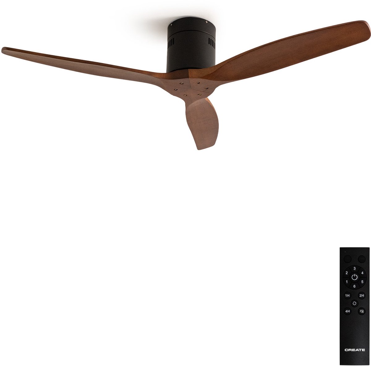 CREATE - Plafondventilator 40W silent Ø132 cm - Met Afstandsbediening - 6 Snelheden - Timer - Zomer/Winter functie - Zwart - WIND CALM