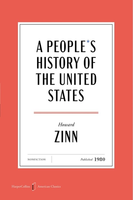 Boek "A People's History of the United States" van Howard Zinn, non-fictie, uitgegeven in 1980.