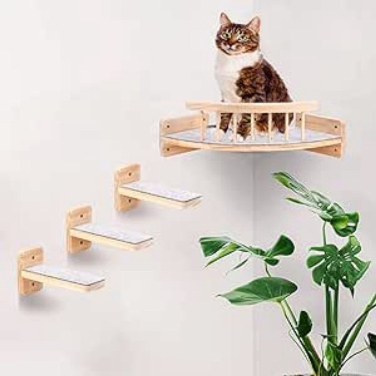 Zyrex® Katten Klimmuur - Katten Klim Wand - Klimrek Met 3 Standen - Natuur Hout - 36cm x 34cm x 7cm