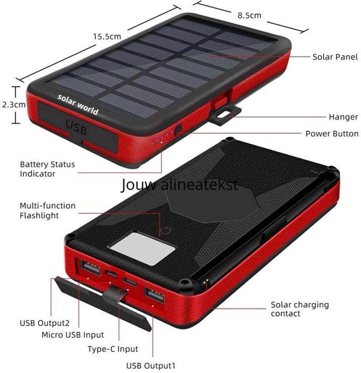 Powerbank 20000 mAh Zonnepaneel Draadloos Opladen - afbeelding 3