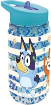 Bluey Tritan Drinkfles – 330 ml – Met glittereffect – Vaatwasserbestendig & BPA-vrij - Drinkfles met rietje voor kinderen – Transparant blauw