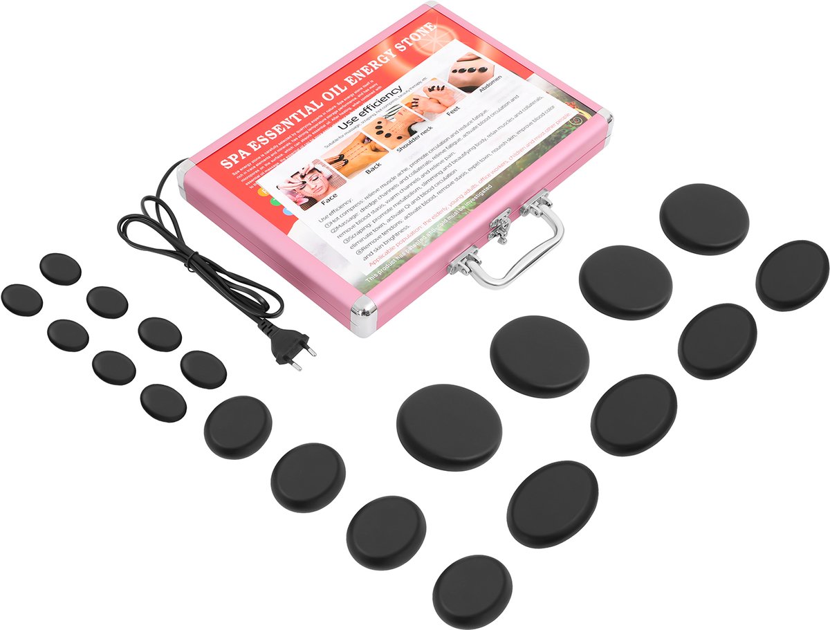 DIMICO - Hot Stone Massage Set - Stenen - 20-delig - Zwart - Basalt - 220W verwarmingsbox - Wellness accessoires - Spa kwaliteit