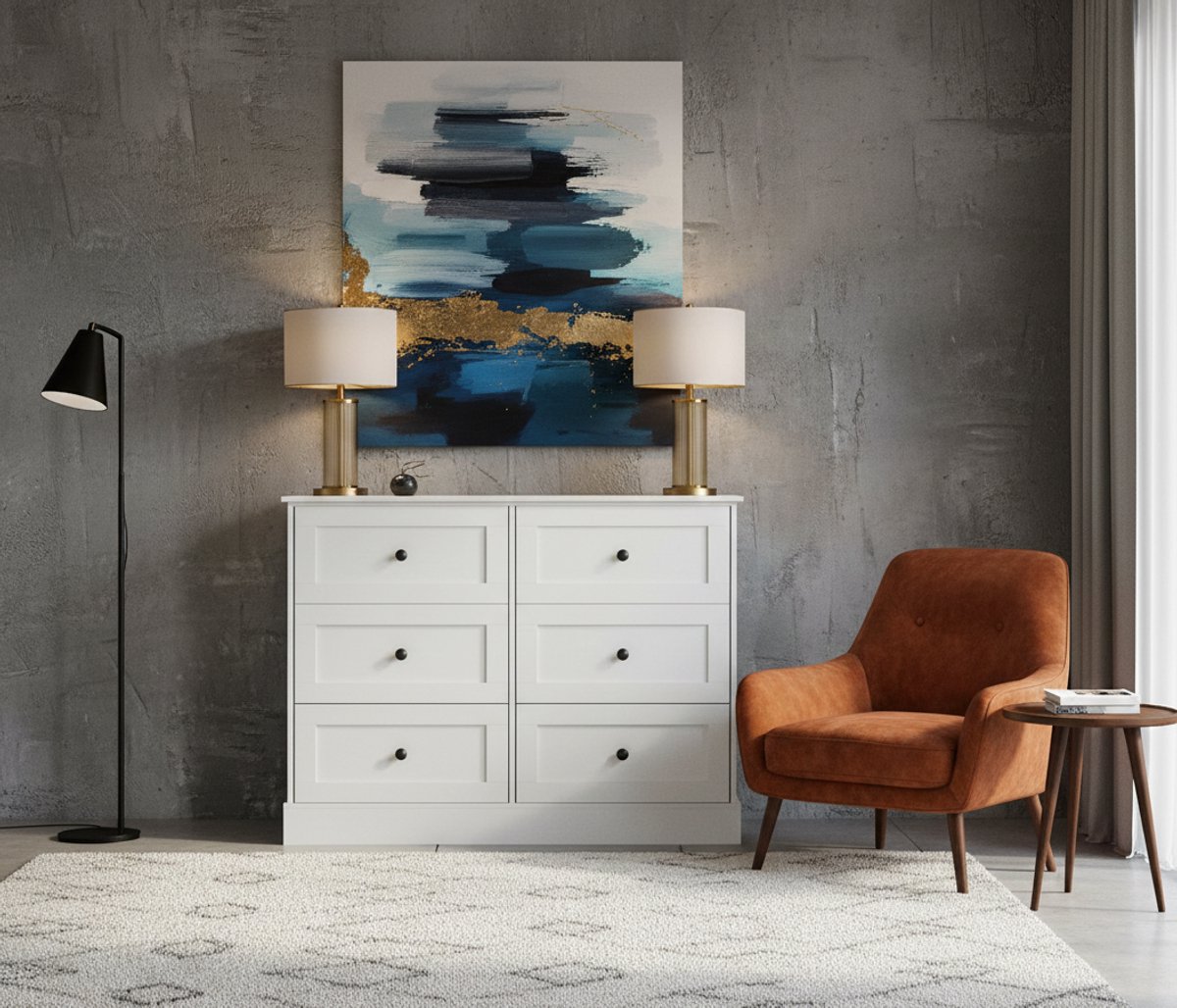 Elegante Franse Commode 6 Laden – Witte Gelakte Opbergkast – Slaapkamer, Woonkamer & Hal – Multifunctionele Kast met Veel Opbergruimte,House&Garden