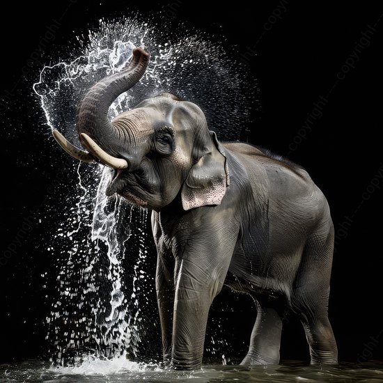 K&C Art (Glasschilderij) 80x80cm | Wassende olifant - dier - fotokunst - zwart - grijs - bruin - wit - modern - kunst | Woonkamer - slaapkamer - hal - kantoor | Foto schilderij print op acrylglas - wanddecoratie - muurdecoratie - wall art