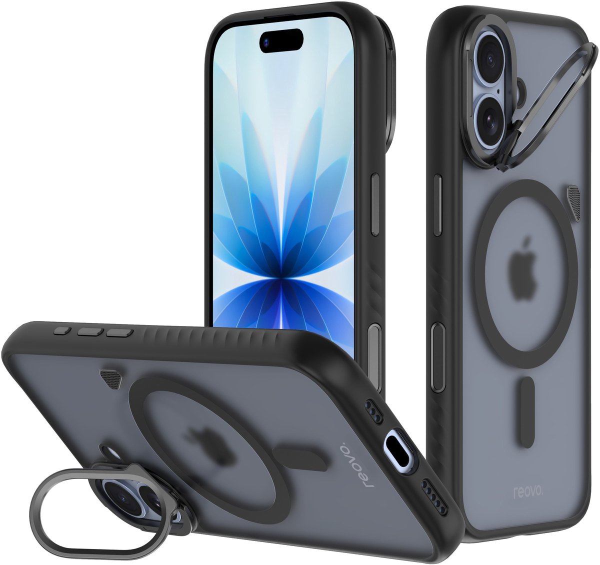 Reovo - Hoesje Geschikt voor iPhone 17 - Camera standaard - Geschikt voor MagSafe - Zwart - anti-val technologie
