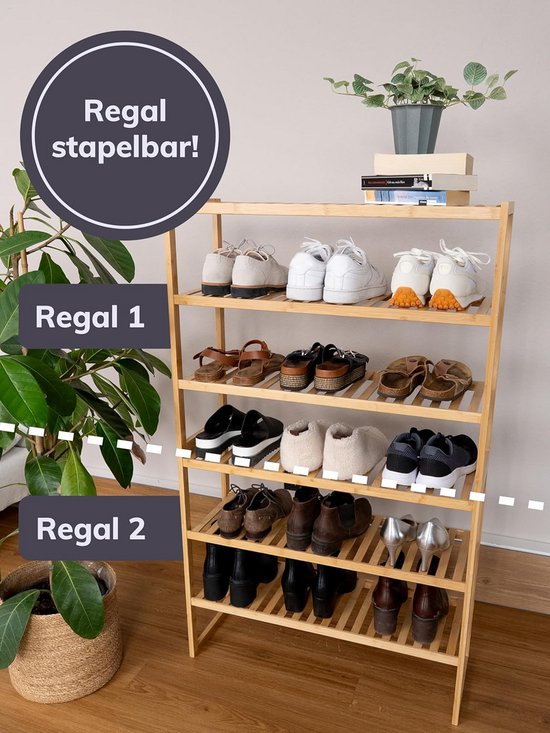 Stapelbaar Bamboe Rek - 3 Niveaus - Ideaal als Schoenenrek, Badkamer of ...