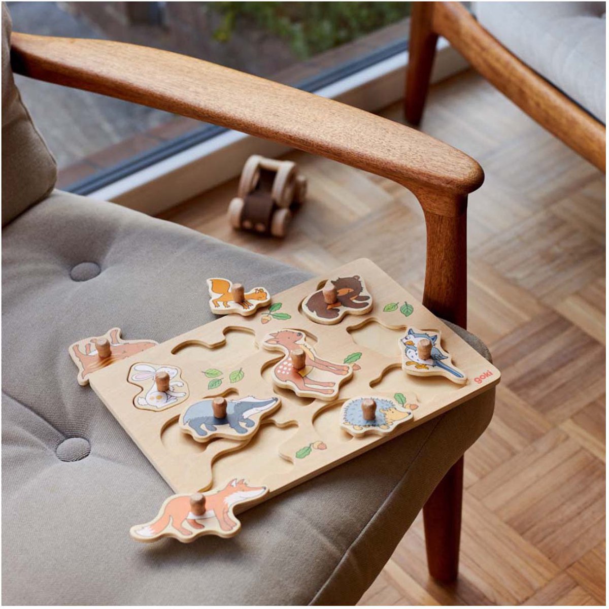 GOKI Steekpuzzel - Bosdieren - 9 Delen - 30X21X2,4Cm - Hout - 1 Jaar — afbeelding 4