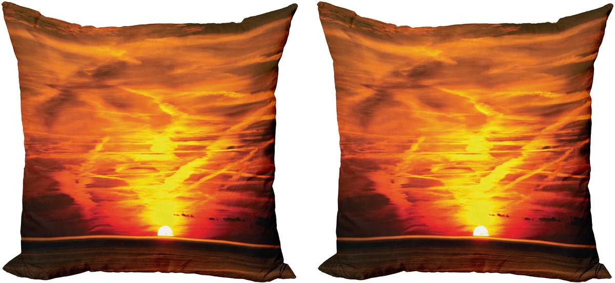 ABAKUHAUS Landschap Kussenhoes Set (2 stuks), Zonsondergang boven de Zee, 50 cm, Oranje
